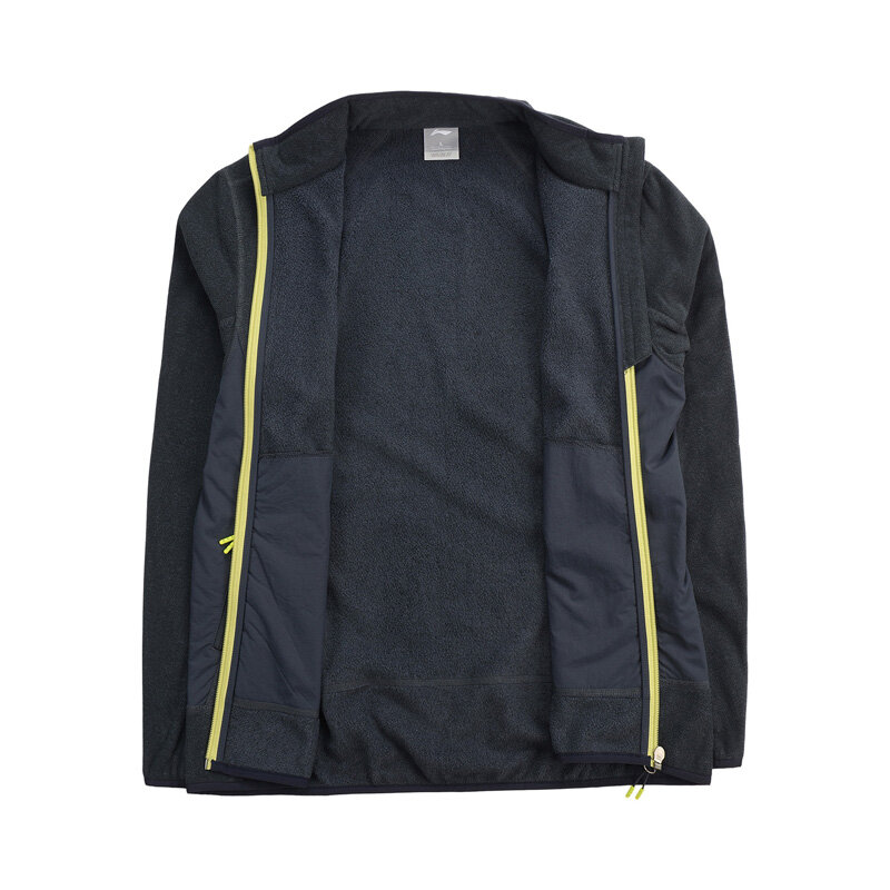 Мужская Уличная флисовая куртка Li-Ning, теплая спортивная куртка стандартного кроя из полиэстера и нейлона с подкладкой li ning, AENP001, для осени и ...