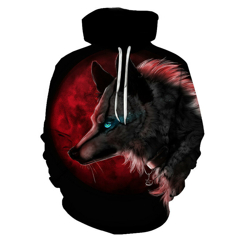 2021 Autumn and Winter New Men's Funny Casual Pullover Men and Women 3D Wolf Print Hoodie Hot Selling All-match Trend Top
