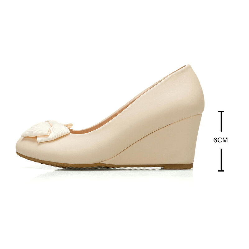Ballet branco Bow Wedges Shoes para mulheres, Sapatos de barco de trabalho de escritório, Mocassins de pano doce, Cunhas Grávidas Femininas Sapatos