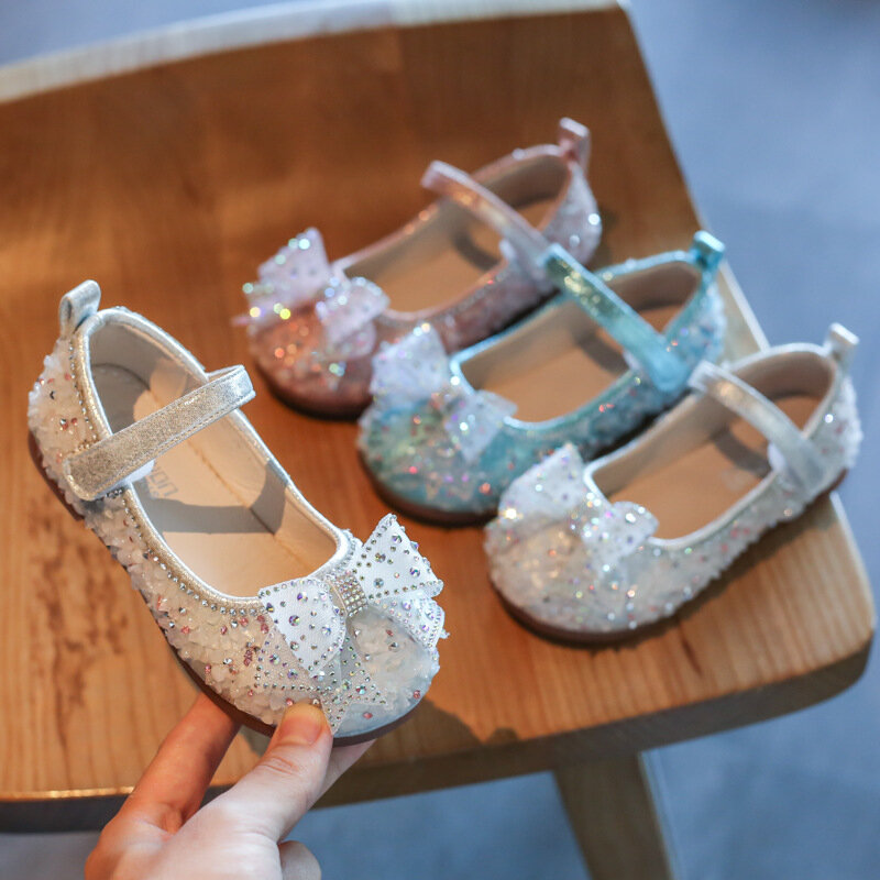 Bayi Perempuan Sepatu Anak-anak Berlian Imitasi Sepatu Putri untuk Pesta Pernikahan Tari Anak Chaussure Fille Lembut Bawah Biru Pink Putih