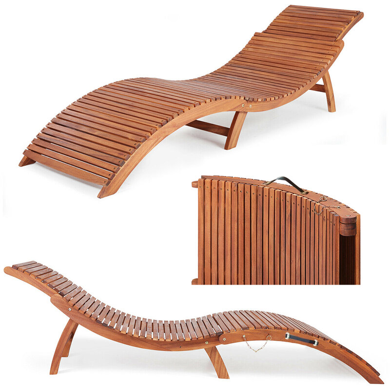 Banco de jardín Panana tumbona de madera cubierta ergonómica silla para piscina plegable cómodo cojín reposacabezas plegable entrega rápida