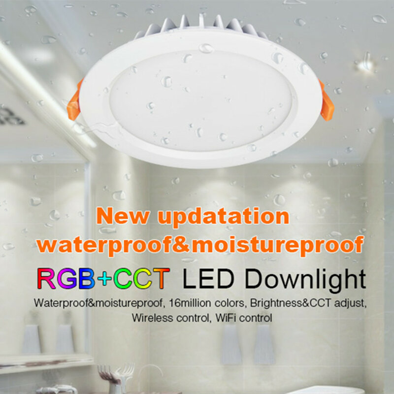 Luz descendente LED regulable IP54, 2,4G, RGB + CCT, 15W, resistente al agua, redonda, para Baño