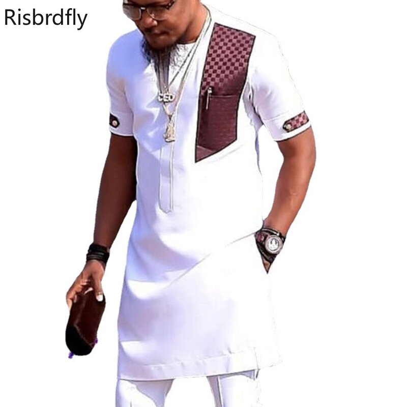 S-4XL 2021 Mode Musim Panas Baru Pria Afrika Kaus Ukuran Plus Putih Pakaian Afrika untuk Pria Pakaian Afrika