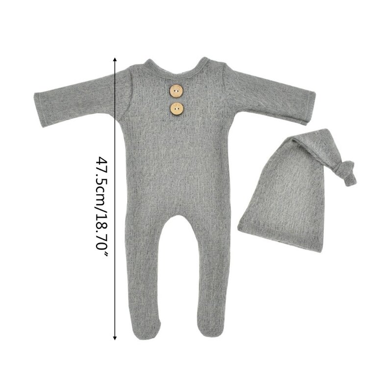 2 Pcs Mohair Baby Romper Hat Set Newborn Photography Props Knitted Wool Bodysuit Long Tail Cap Kit Infants Photo Shooting Clothe