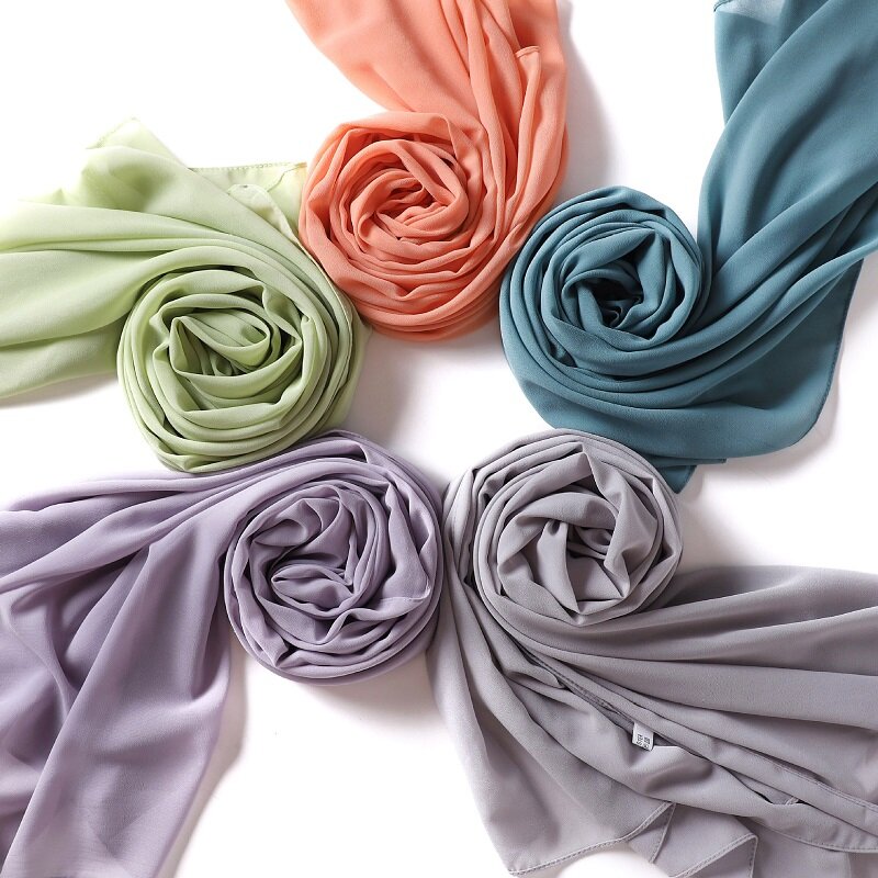 Foulards en mousseline de soie pour femmes, Hijabs, couvre-chef musulman, Turban islamique, doux, de haute qualité, Sarong, châle Maxi uni