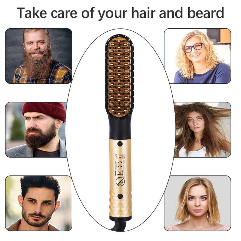 Lisseur de barbe professionnel, brosse à cheveux, bigoudi multifonctionnel, chauffage rapide, outils de coiffure pour hommes
