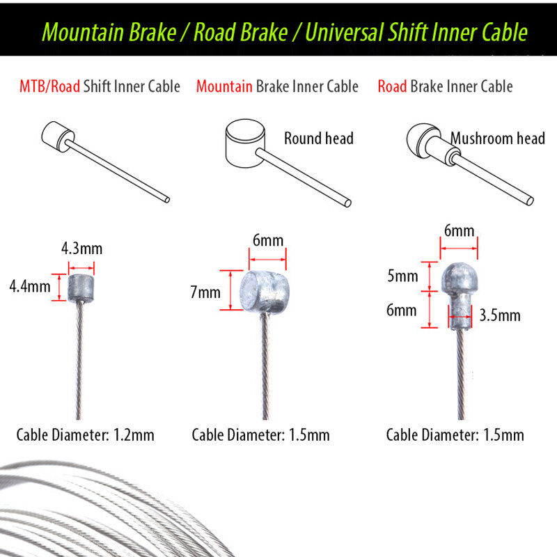 Cable interno de acero inoxidable para bicicleta de montaña y carretera, 5 piezas, desviador, freno de cambio, RC127, 2100mm, 1550mm, 1700mm