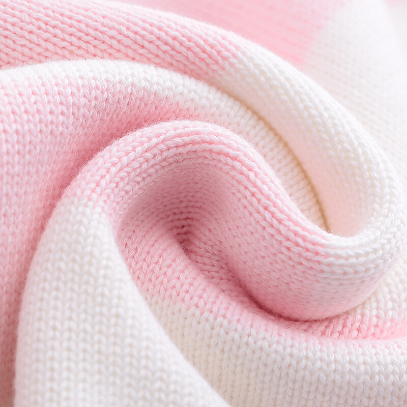 Dzianinowy sweter z długim rękawem różowe białe paski piękne fioletowe białe paski czarne białe paski