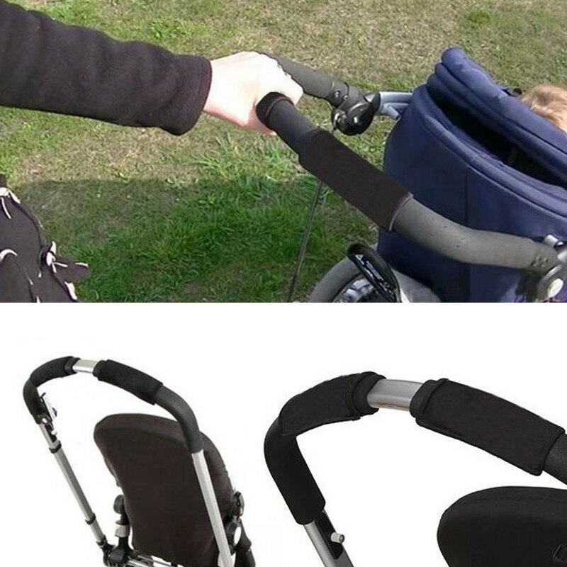 2 pcs/par novos acessórios do carrinho de bebê carrinho de criança carrinho de bebê alça dianteira preto neoprene fita mágica pára barra capa bebek arabasi