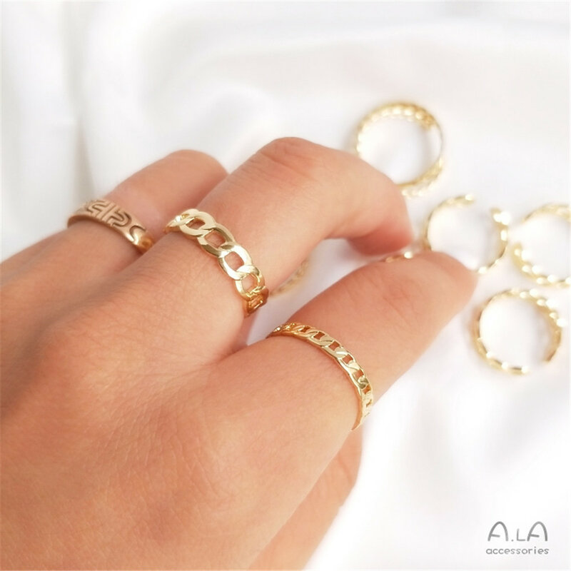 14K plated gold Chain ring interlocking ring female INS tide diy hand ring open ring ring