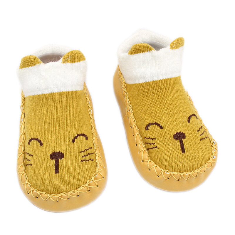 Милые детские носки с резиновой подошвой, Нескользящие мягкие носки с животным узором для новорожденных, детские носки-Тапочки
