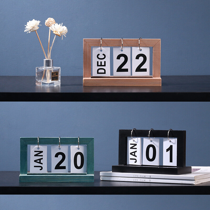 オフィス木製昔ながらの家族カレンダーコーヒーショップデスクトップ装飾アンティークの装飾品diyフリップ卓上カレンダー
