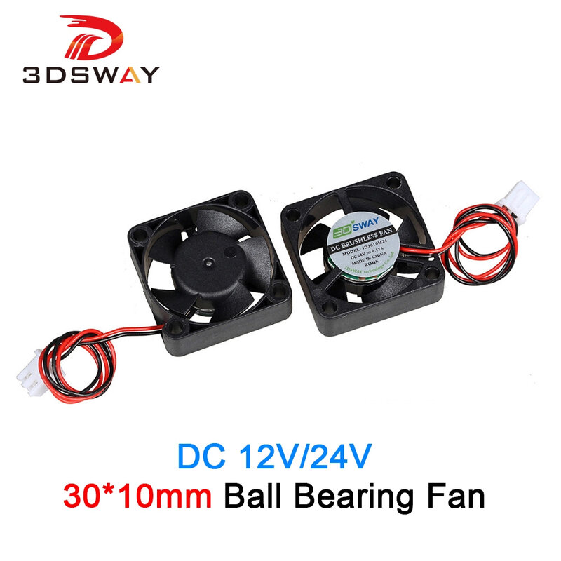 3dsway-piezas de impresora 3D, ventilador de doble rodamiento de bolas de alta velocidad, 10000RPM, 30x10mm, cables de 3010 XH2.54-2P, ventiladores radiales de refrigeración, DC 12V/24V