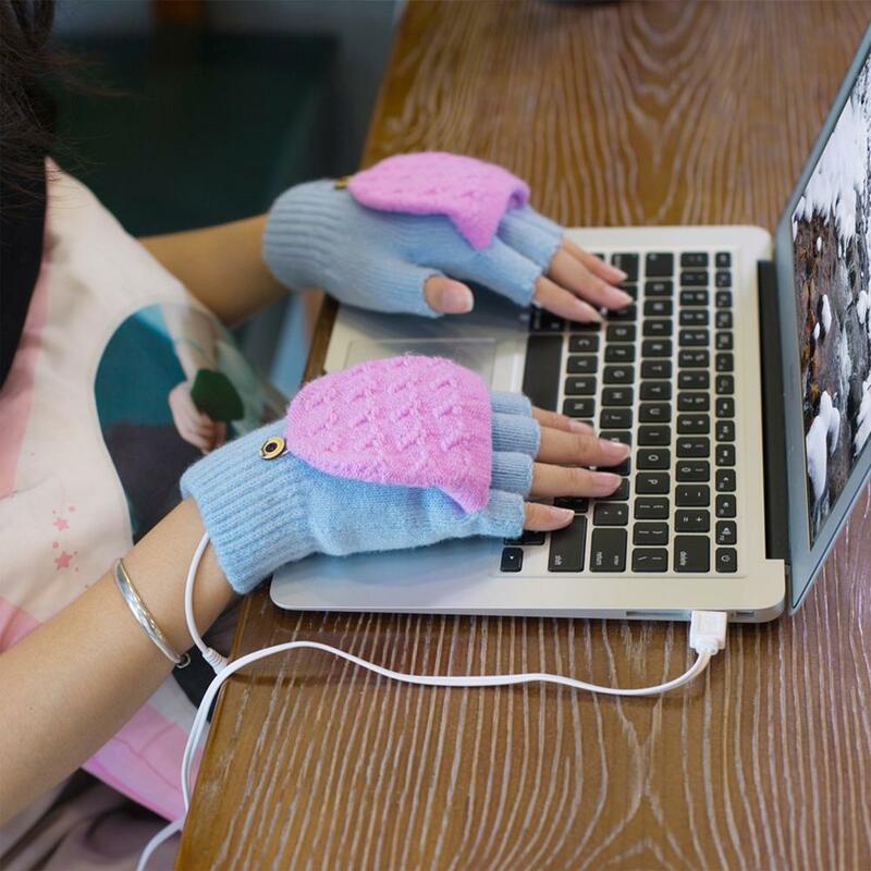 Zimowe USB elektryczne podgrzewane rękawiczki wiatroszczelne ciepłe rękawiczki pół ręki Laptop bez palców elektrycznie podgrzewane rękawice ciepłe rękawiczki