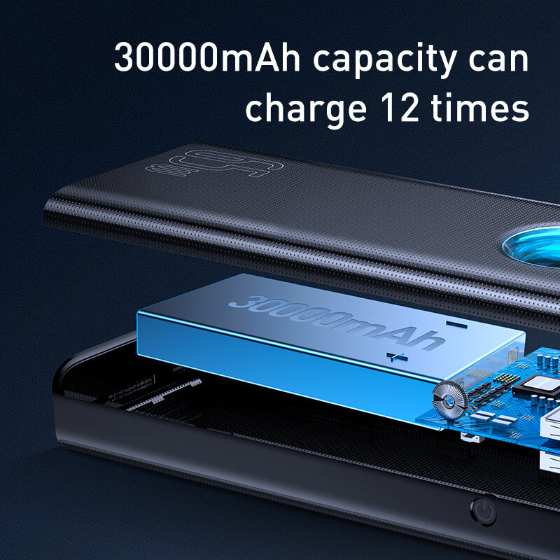 Baseus Power Bank portabel, baterai eksternal Powerbank portabel pengisian cepat Tipe C 30000mAh QC3.0 65W untuk Samsung untuk Huawei