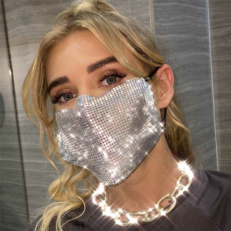 Fashion Woman Daily Jewelry Mask Sparkly Rhinestone Face Mask Costume Nightclub Party Mask Glitter Jewelry Accessories XH