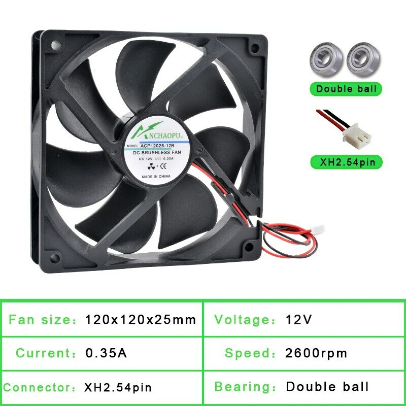 Ventilador de refrigeración ACP12025, 12cm, 120mm, 120x120x25mm, DC5V, 12V, 24V, 2 pines, adecuado para inversor de corriente de chasis