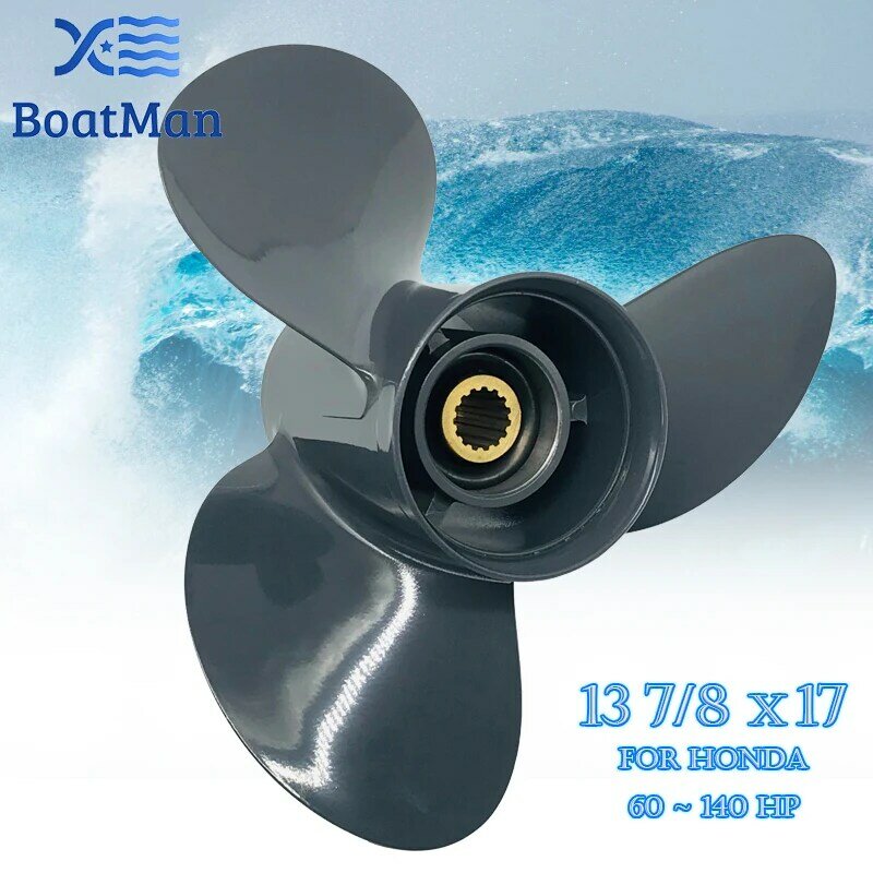 BoatMan® 13 7/8x17 Aluminum Propeller for Honda 60HP 75HP 90HP 115HP 130HP Outboard Motor 15 Tooth Engine RH Boat Accessories
