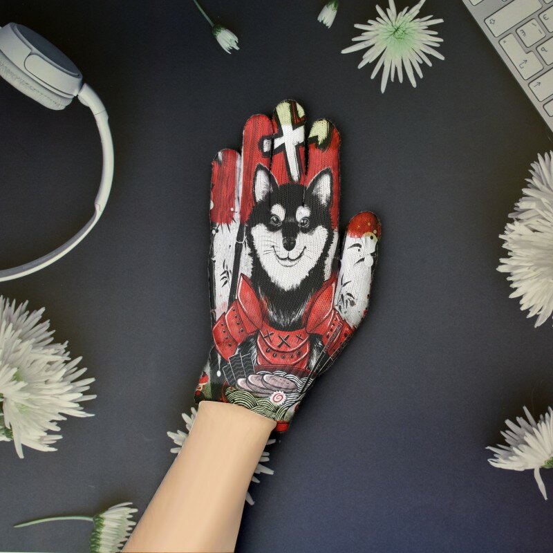 Japanese Hot Anime Printed Gloves Men Women Touch Screen Knitted Mittens Creative Printing Process Winter Decoration Gloves