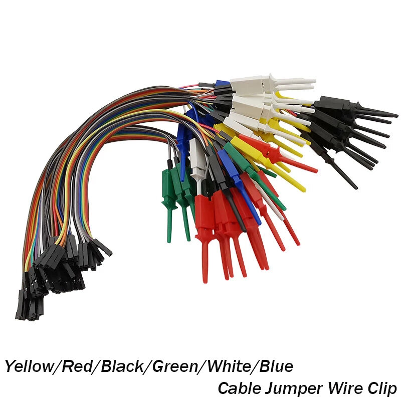 Jepit kabel penganalisis logika klip kait uji 20/30CM, Kit penjepit kawat Jumper kuning/merah/hitam/hijau/putih/biru