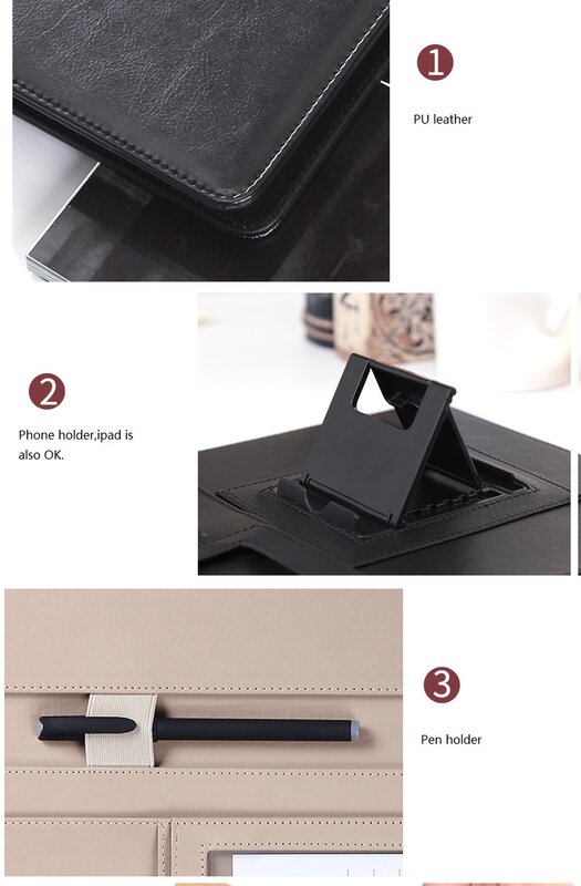 A4  PU leather multifunctional Portfolio office business manager padfolio  briefcase bag document file holder