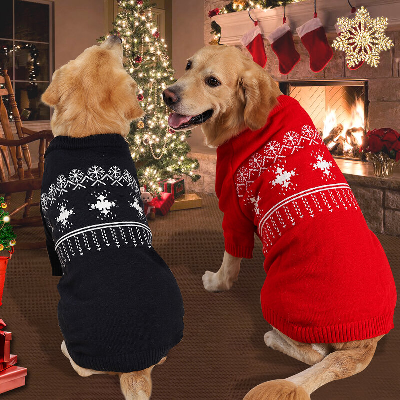 Hoppet Sweter Merah Hangat Kepingan Salju untuk Anjing Besar Pakaian Hewan Peliharaan Lembut Luaran Musim Dingin Sweter Anjing Natal Pemasok Mantel Kucing Ragdoll