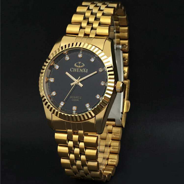 Chenxi นาฬิกาผู้ชายแบรนด์หรูชั้นนำนาฬิกาผู้ชายสีทองนาฬิกาข้อมือควอทซ์อะนาล็อกสแตนเลสนาฬิกาผู้ชาย