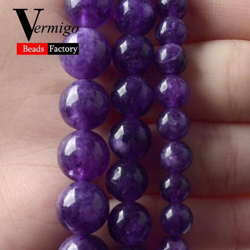Pierres naturelles violet, perles minérales améthystes, pour la fabrication de bijoux, perles rondes en Angelite, 6, 8, 10mm, Bracelets à faire soi-même, 15 pouces