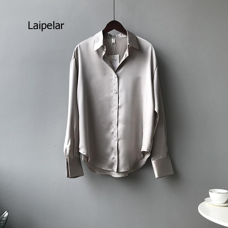 Herbst Mode Taste Up Satin Silk Shirt Vintage Bluse Frauen Weiße Dame Lange Ärmeln Weibliche Lose Straße Shirts