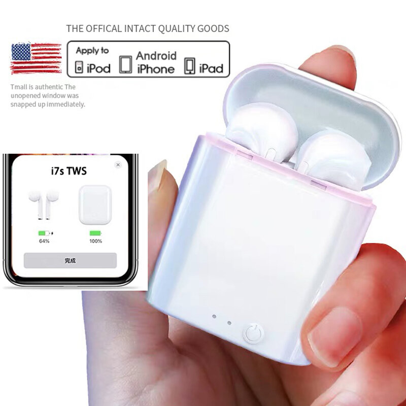 Oryginalne słuchawki bezprzewodowe Apple AirPods i7s TWS Bluetooth 5.0 słuchawki douszne sportowe słuchawki z ładowarką do Apple iPhone Android