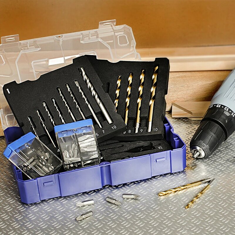 WORKPRO 55-Piece Combined Drill Bit Set Masonry Drill Bits HSS Drill Bits Wood Spade Drill Bits Screwdriver Bits