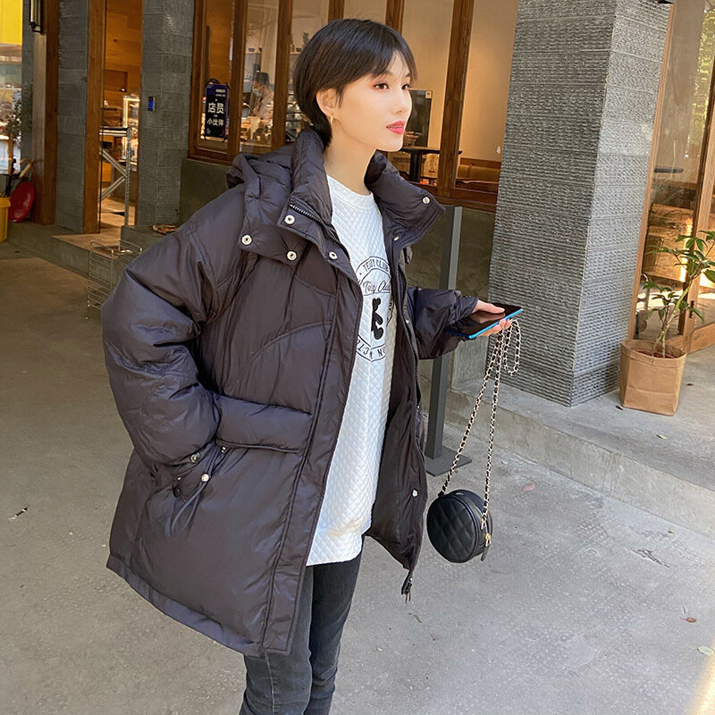2021 inverno novo para baixo jaqueta feminina meados de comprimento coreano moda casual solto temperamento engrossado pato branco para baixo jaqueta jy1543
