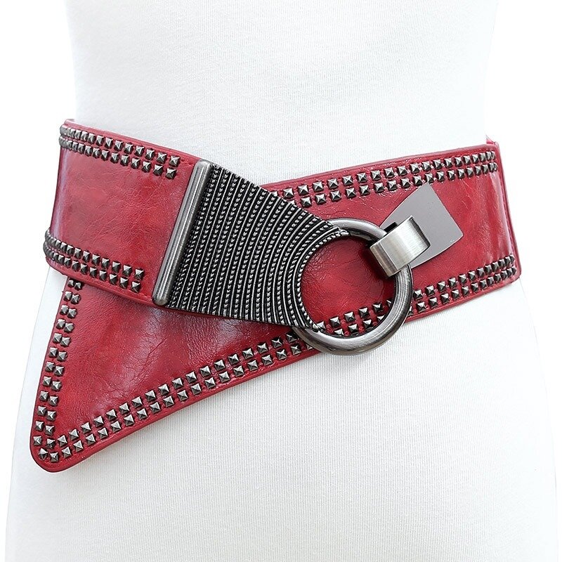 Maikun-cinturones anchos de estilo europeo para mujer, cinturones elásticos de estilo Punk Rocker, con hebilla redonda de Metal, para Navidad, 2020