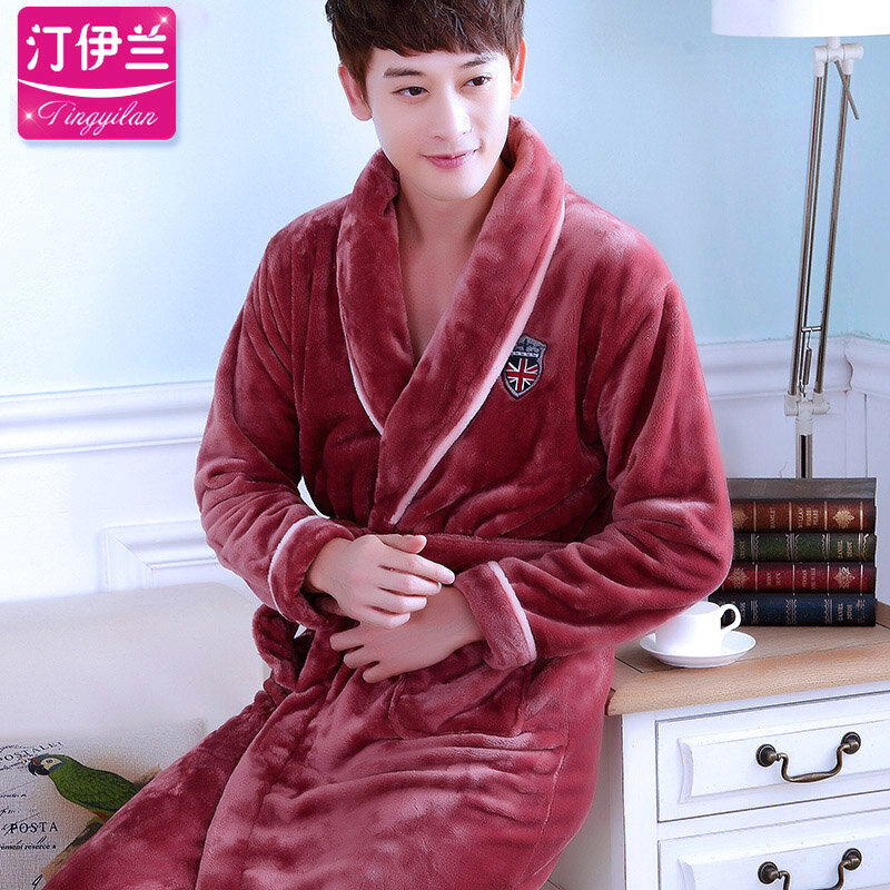 H5978 Pria Jubah Kasual Baju Tidur Pria Menebal Flanel Rumah Pakaian Jubah Mandi Musim Gugur Musim Dingin Lengan Panjang Ukuran Besar Baju Tidur
