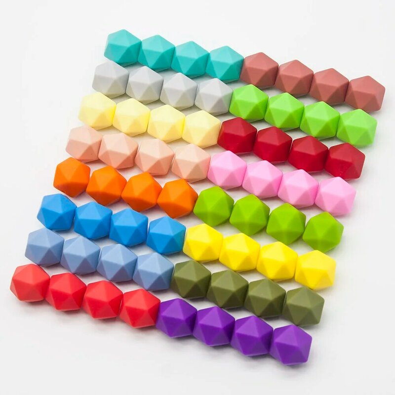 Śliczne pomysł kulki silikonowe wielokąt 17mm 10 sztuk BPA darmowe sensoryczne produkty dla dzieci żucia smoczek ząbkowanie zabawka dla dziecka