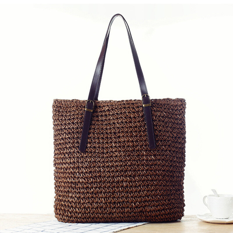 Женская плетеная Сумка Baosen, простая однотонная соломенная сумка на одно плечо, Всесезонная дорожная сумка для женщин a7276, 40x38 см
