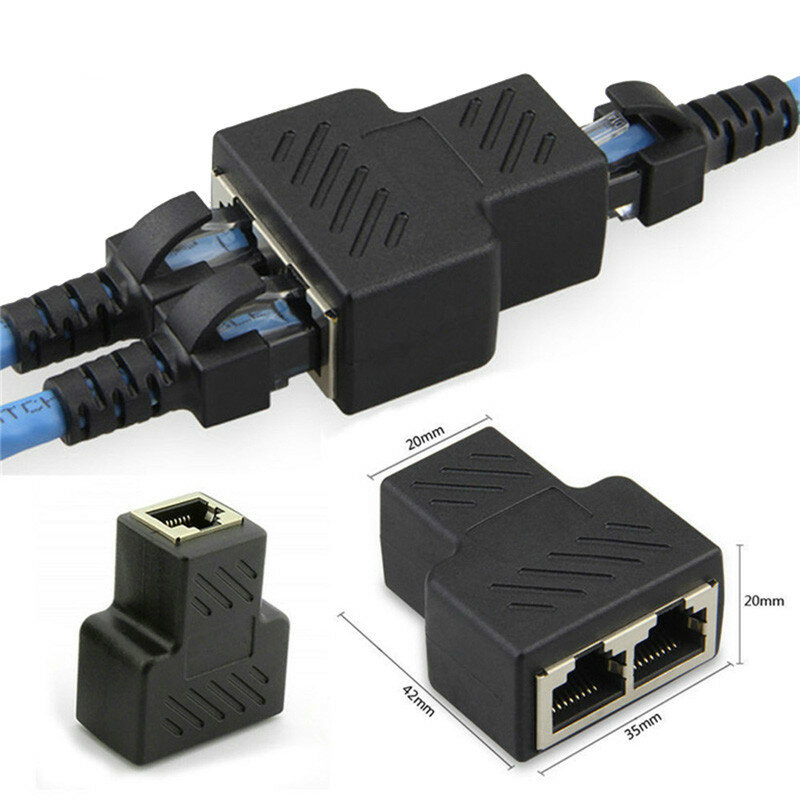 Conector hembra de acoplador RJ45, extensor de adaptador divisor de red RJ45 de 2 vías, conector LAN, adecuado para Ethernet Cat5 Cat6