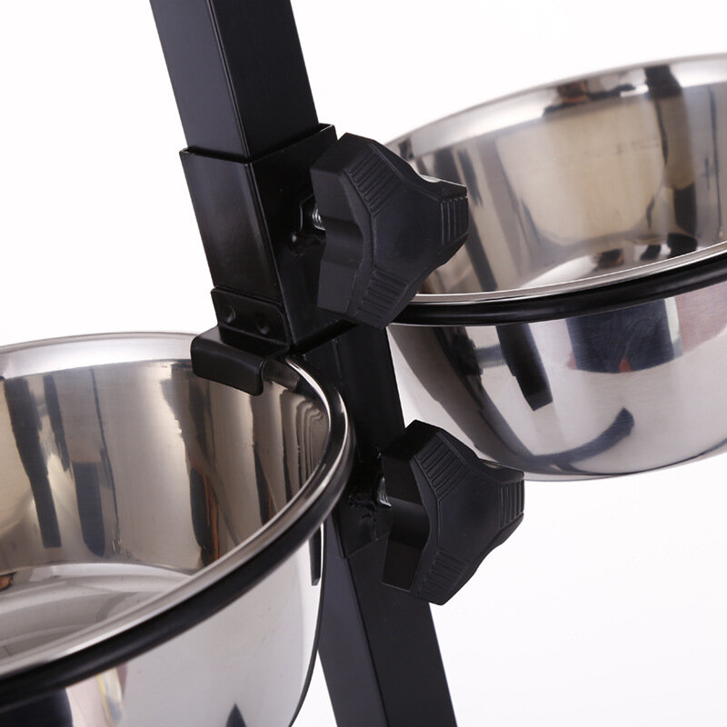 Stainless steel liftable dog bowl household pet food utensils floor-standing four-legged pet basin