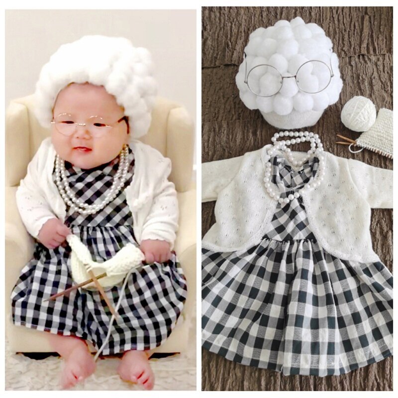 1 zestaw śmieszne fotografowania noworodków rekwizyty kostium niemowlę dziewczynki Cosplay babcia ubrania sesja zdjęciowa kapelusz stroje Dropshipping
