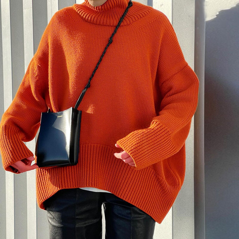 Ardm Fashion Turtleneck Solid Pull Oversize свитер женский Casual długi rękaw luźne zimowe ubrania swetry topy