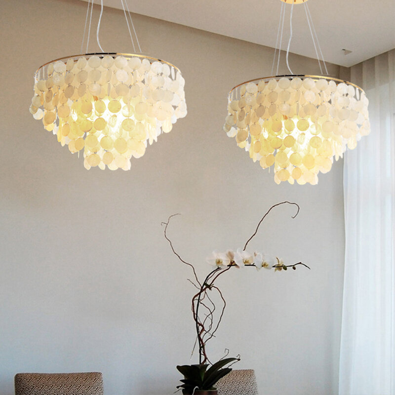 Lampe suspendue moderne en forme de coquille blanche, Luminaire décoratif de plafond en métal doré, réglable, idéal pour un Restaurant ou un hôtel