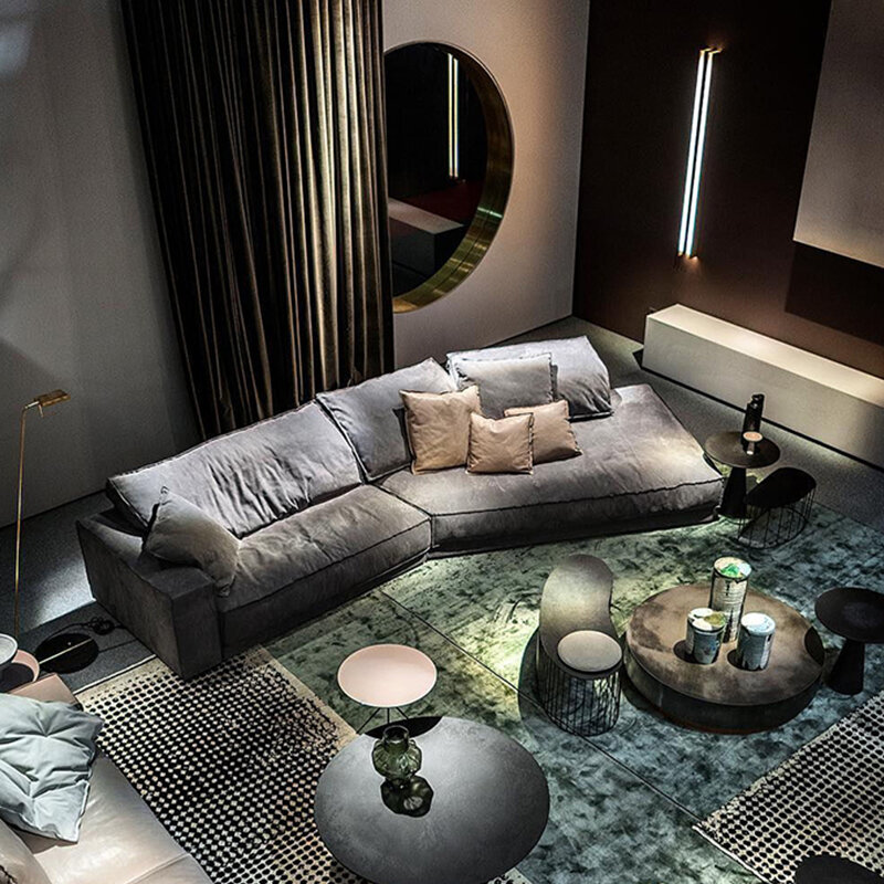 Sofá tecnologia pano couro cabeça camada couro sofá luz nórdica luxo minimalista sala canto baixo
