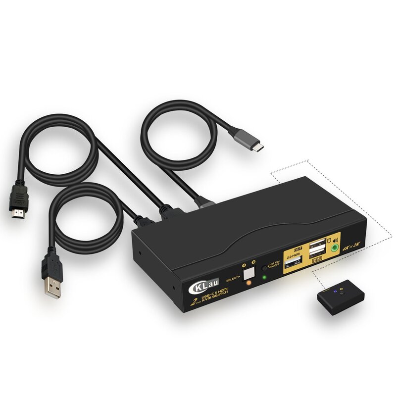 CKLau 2 Cổng USB Loại C + HDMI KVM Switch Có Âm Thanh Độ Phân Giải Lên Đến 4K X 2 @ 60Hz