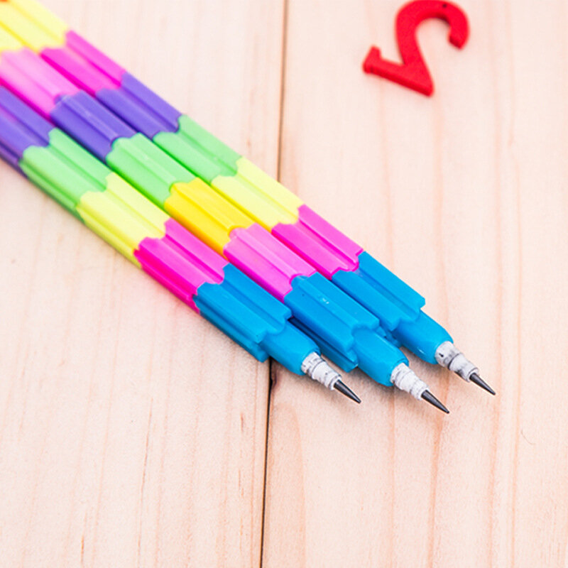Alat Tulis Kreatif Pelangi Pensil Bangunan Murid Menulis Pena HB Hadiah Taman Kanak-kanak Perlengkapan Alat Tulis Kantor untuk