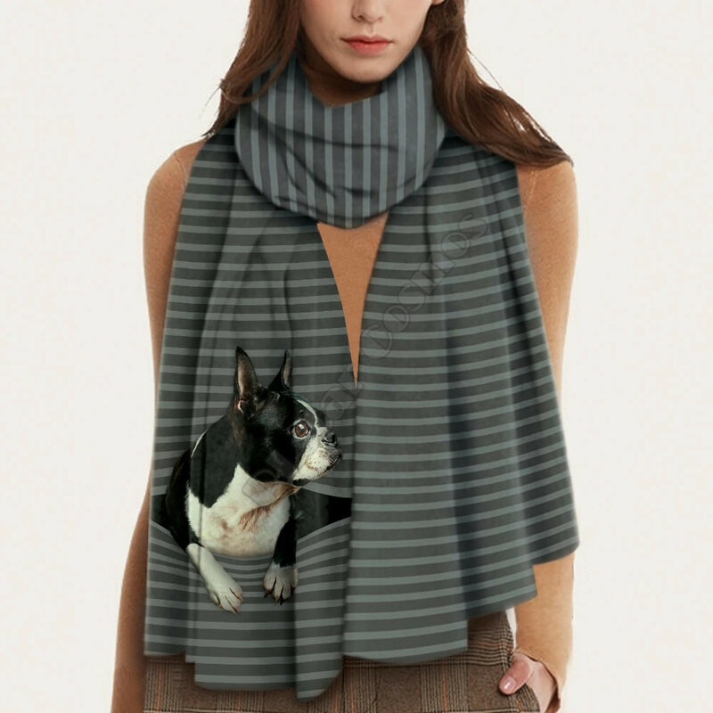 Halten Sie Warme Boston Terrier 3D Gedruckt Nachahmung Kaschmir Schal Herbst Und Winter Verdickung Warm Schal Schal