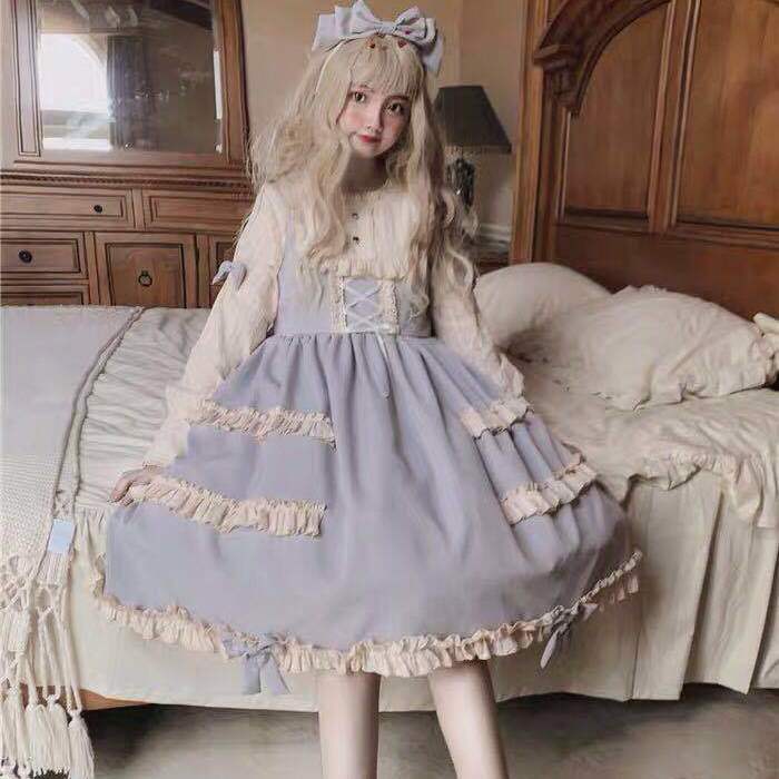 Abito Lolita gotico giapponese Vintage con maniche a sbuffo per feste da tè vittoriane e Cosplay da indossare ogni giorno