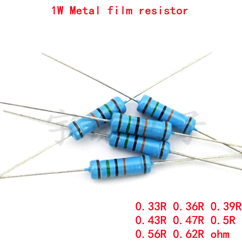 20pcs 1W Metal Film Resistor 1% 0.33R 0.36R 0.39R 0.43R 0.47R 0.5R 0.56R 0.62R 0.33 0.36 0.39 0.43 0.47 0.5 0.56 0.62 Ohm