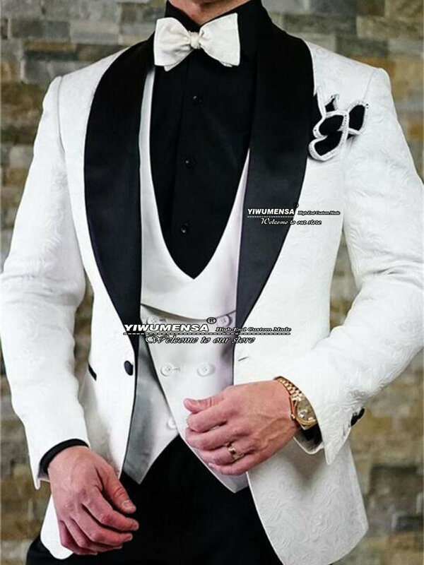Burgundy Floral Suits Men For Wedding Custom Made Black Lapel Prom Blazer Business Dinner Party Groom Tuxedos Costume Homme 2024