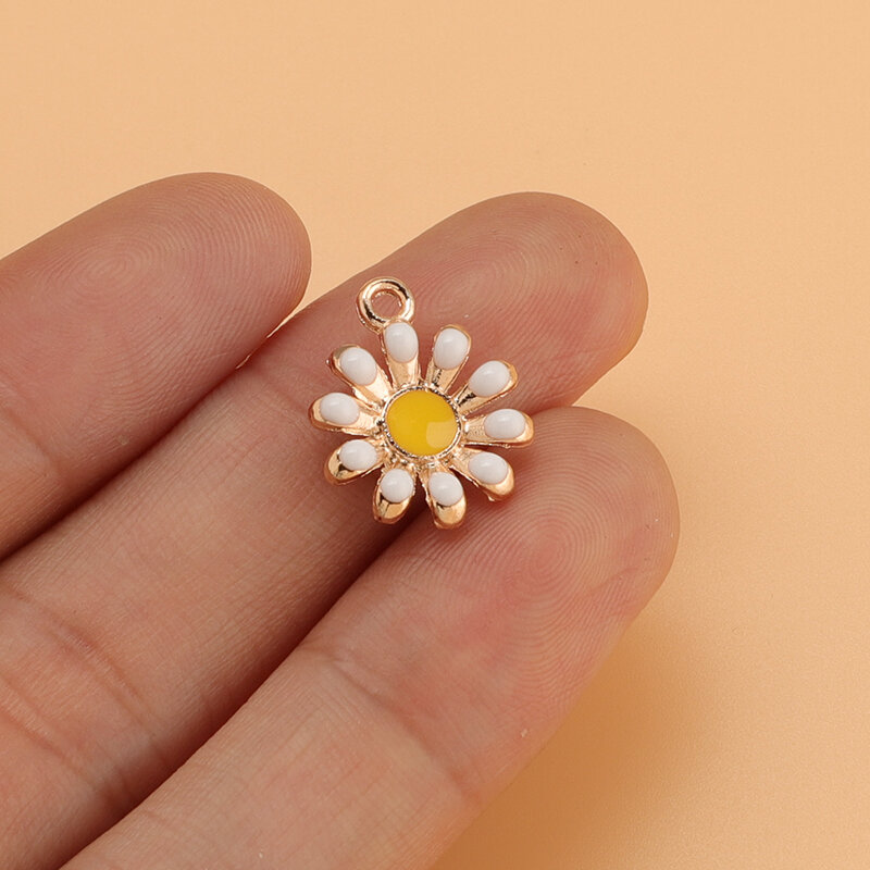 10Pcs Enamel Daisy Flowers Charms for Necklace Earring Making Pendants Sunflower Charms DIY Jewelry Findings Accessories