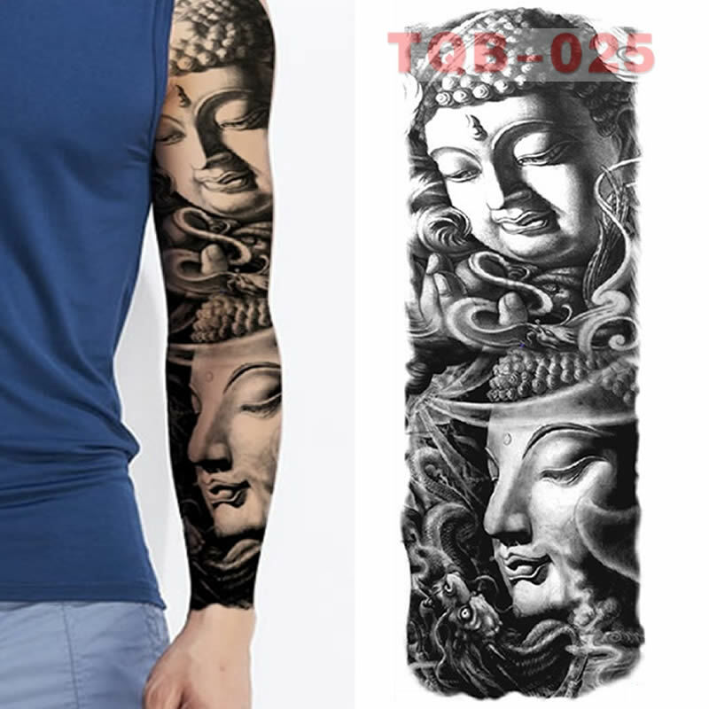 Cráneo completo mangas de brazo grande impermeable tatuaje temporal pegatina hombre mujer falso Color pegatinas tatuaje tótem arte corporal pierna brazo